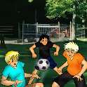 Image From Double Fugue  Jason, Daniel, and Eric kicking around a soccer ball.