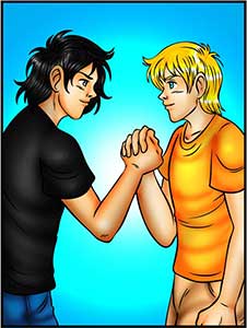 Jason and Daniel in a bro handshake.